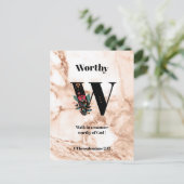 Carte Postale Coral Marble W Monogramme Écriture personnalisée (Debout devant)