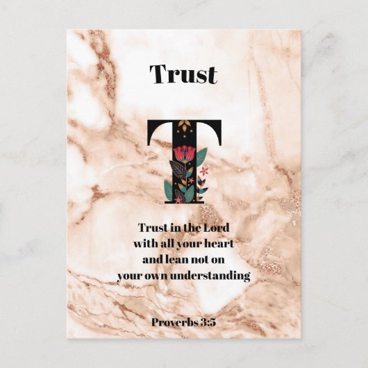 Carte Postale Coral Marbre T Monogramme Écriture personnalisée (Devant)