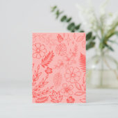 Carte Postale Coral Red Tropical Floral Pattern  (Debout devant)