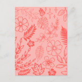 Carte Postale Coral Red Tropical Floral Pattern  (Devant)