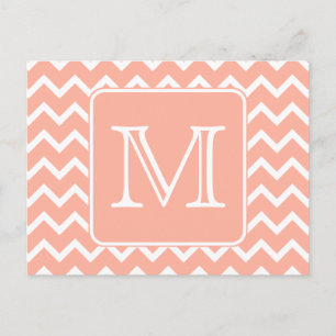Carte Postale Coral rose et blanc Chevron avec Monogramme person