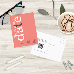 Carte Postale Coral Rose Rose QR Code Texte Enregistrer la date