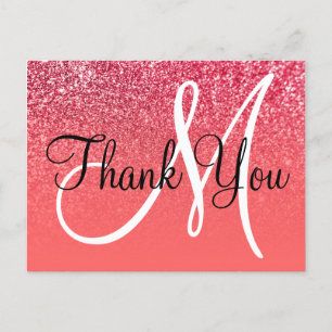 Carte Postale Coral rouge Ombre Parties scintillant Monogramme M