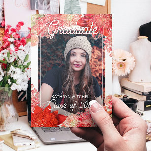 Carte Postale Coral Rouge rose Botanique Boho Floral Graduation