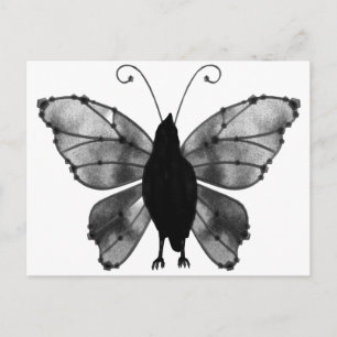 Carte Postale Corbeau à papillon noir et blanc
