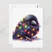 Carte Postale Corbeau adorable avec lumières de Noël (Devant / Derrière)