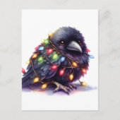 Carte Postale Corbeau adorable avec lumières de Noël (Devant)