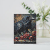 Carte Postale Corbeau aux Roses Rouges Art Gothique (Debout devant)