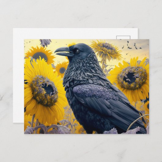 Carte Postale Corbeau dans le champ de tournesol (Devant / Derrière)