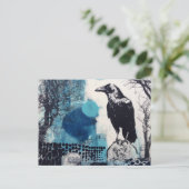 Carte Postale Corbeau dans un cimetière Collage de techniques mi (Debout devant)