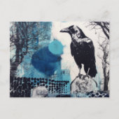 Carte Postale Corbeau dans un cimetière Collage de techniques mi (Devant)