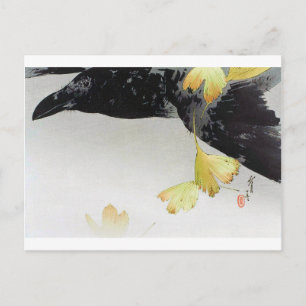 Carte Postale Corbeau et feuilles de ginkgo, Watanabe Seitei