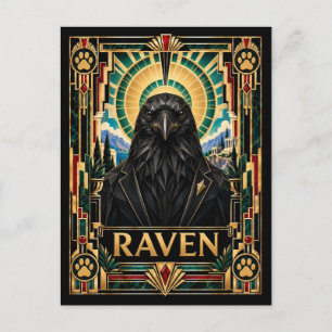 Carte Postale Corbeau, faune Art Déco