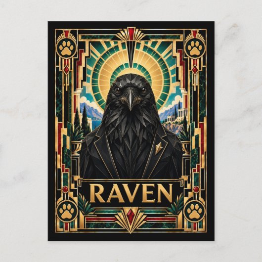 Carte Postale Corbeau, faune Art Déco (Devant)