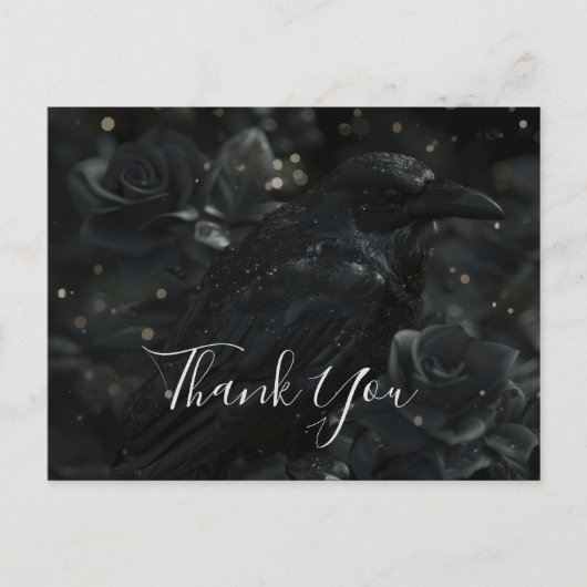 Carte Postale Corbeau floral noir gothique et Merci Rose (Devant)