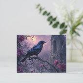 Carte Postale Corbeau gothique Roses pourpres (Debout devant)