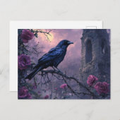 Carte Postale Corbeau gothique Roses pourpres (Devant / Derrière)