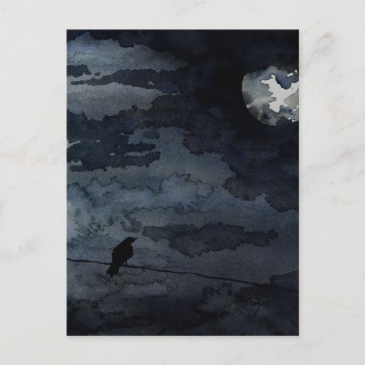 Carte Postale Corbeau Lune - Art Pleine lune (Devant)