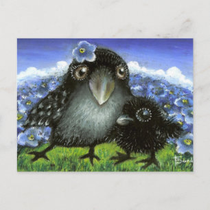 Carte Postale Corbeau mère et bébé