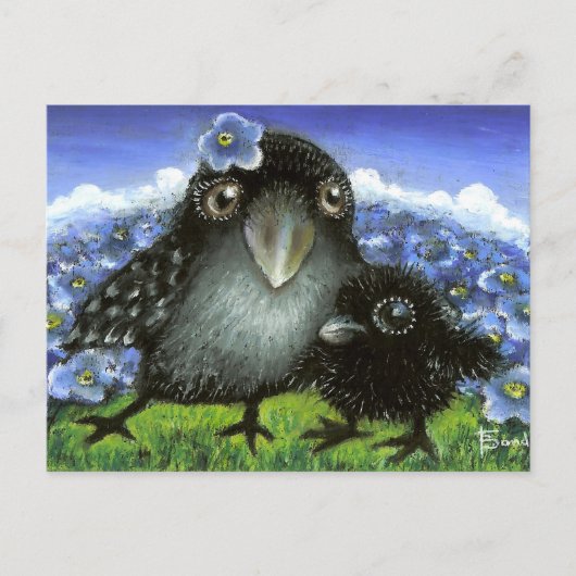 Carte Postale Corbeau mère et bébé (Devant)