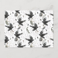 Corbeau noir, lune et Plante sauvage