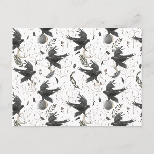 Carte Postale Corbeau noir, lune et Plante sauvage (Devant)