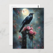 Carte Postale Corbeau perché sur une pierre tombale (Devant / Derrière)