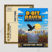 Carte Postale Corbeau, Pixel Art Rétro 8 Bits (Devant / Derrière)