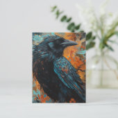 Carte Postale Corbeau sur fond bleu et orange (Debout devant)