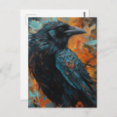 Carte Postale Corbeau sur fond bleu et orange (Devant / Derrière)