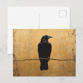Carte Postale Corbeau sur une branche fond doré (Devant / Derrière)