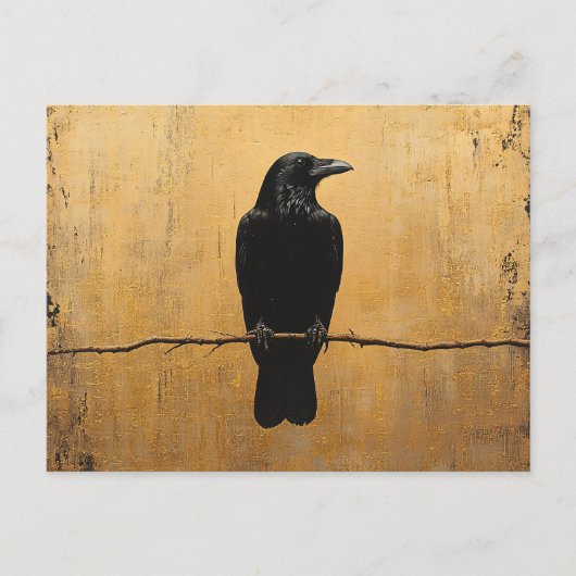 Carte Postale Corbeau sur une branche fond doré (Devant)