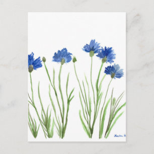 Carte Postale Corbeille bleu floral aquarelle rustique joli