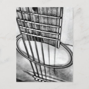 Carte Postale Cordes de guitare acoustique en perspective Noir B