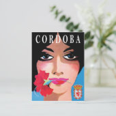 Carte Postale Cordoue, Espagne, visage d'une belle femme, fleur (Debout devant)