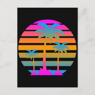 CARTE POSTALE COREY TIGER RETRO SUNSET PALMIERS