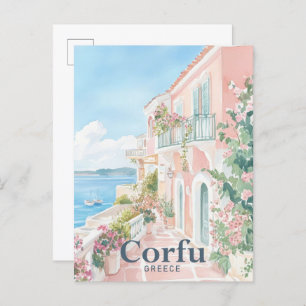 Carte Postale Corfou Grèce Aquarelle Peinture Voyage