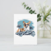 Carte Postale Corgi avec lunettes de soleil à la plage (Debout devant)