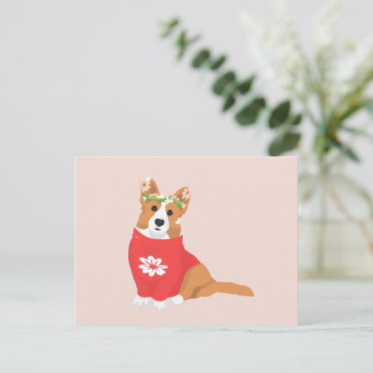 Carte Postale Corgi cardigan gallois à fleurs mignonnes (Debout devant)