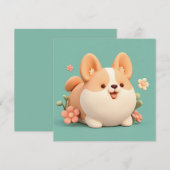 Carte postale Corgi chiot style argile 3D prairie (Devant / Derrière)