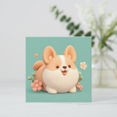 Carte postale Corgi chiot style argile 3D prairie (Debout devant)