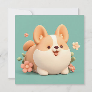 Carte postale Corgi chiot style argile 3D prairie