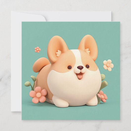 Carte postale Corgi chiot style argile 3D prairie (Devant)