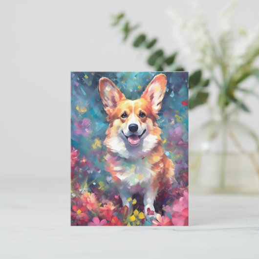 Carte Postale Corgi Coloré (Debout devant)