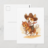 Carte Postale Corgi Cowboy � Chien de Rodéo Occidental (Devant / Derrière)