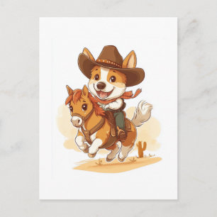 Carte Postale Corgi Cowboy � Chien de Rodéo Occidental