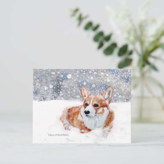Carte Postale Corgi d'hiver (Debout devant)
