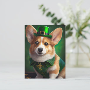 Carte Postale Corgi Dog en robe de fête St. Patrick