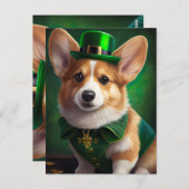Carte Postale Corgi Dog en robe de fête St. Patrick (Devant / Derrière)