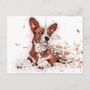 Carte postale Corgi & Feather Art